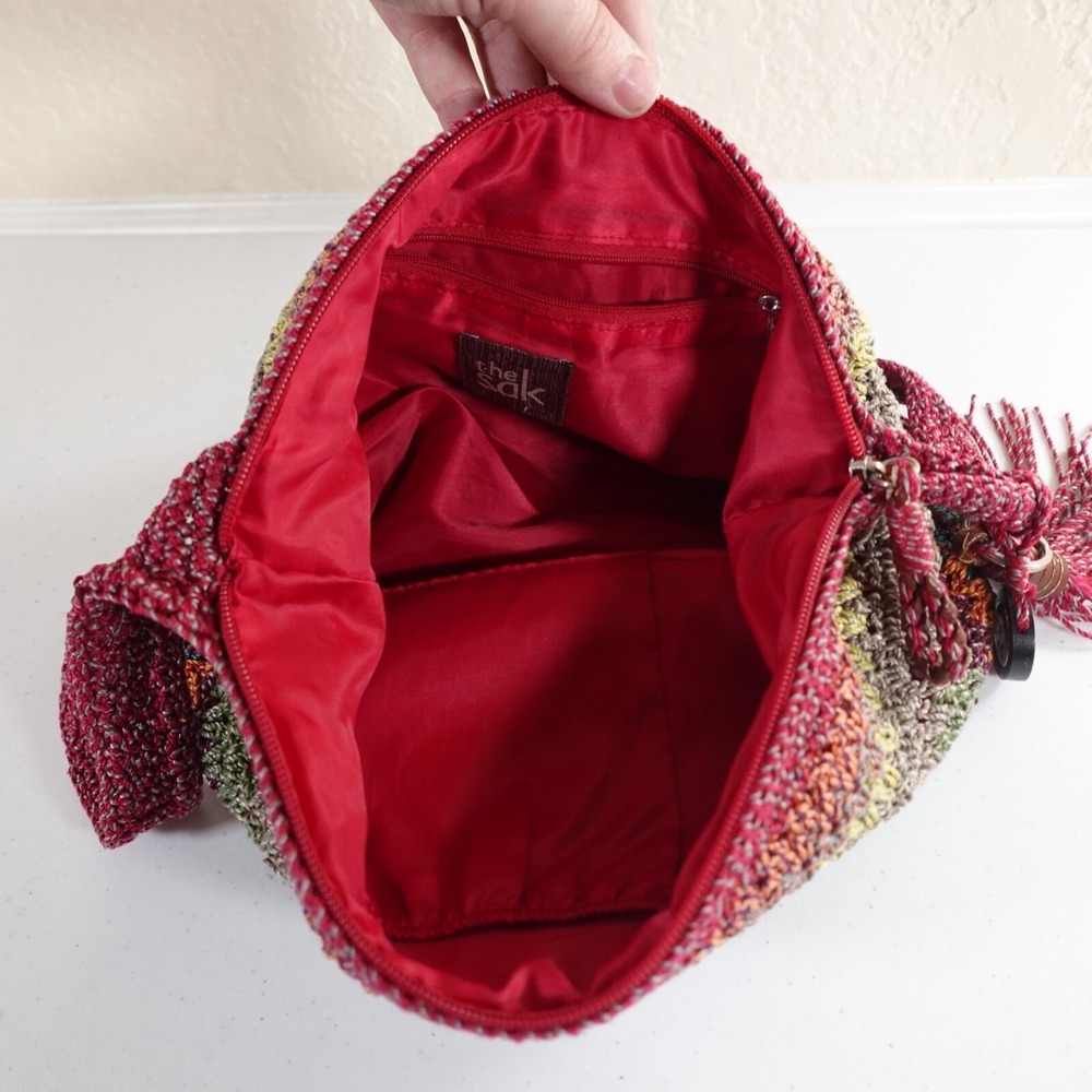 The Sak Crochet Hobo Boho Shoulder Bag Gypsy Stripe Cambria Purse Charm Tote - Picture 8 of 10